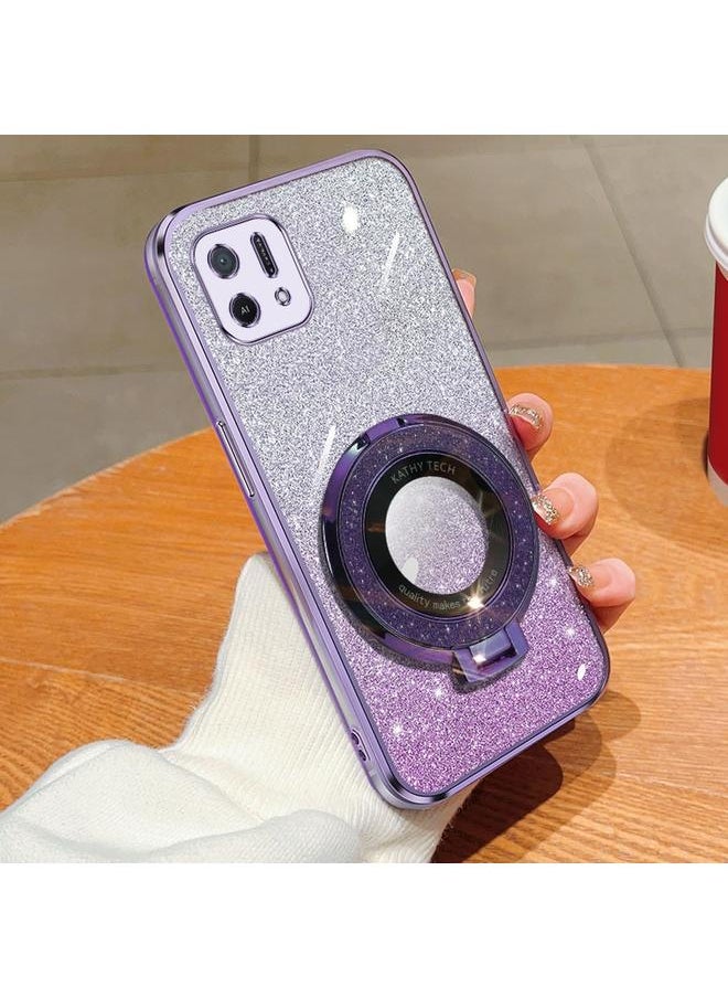 erorex - For OPPO A16k Plated Gradient Glitter Round Holder TPU Phone Case(Purple) - Image 1