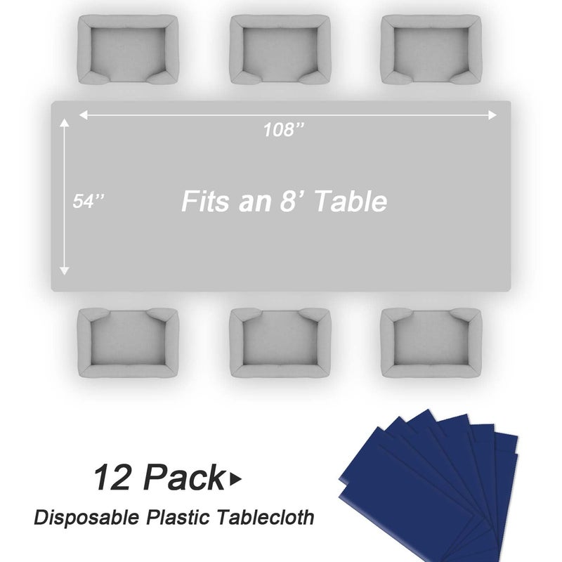 QIKSION 12 Pack Navy Blue Plastic Tablecloth Disposable Table Covers Dark Blue Table Cloths for Parties Picnic Birthday Baby Shower Wedding  Fits 6 to 8 Foot Rectangle Tables (54 ? 108 Inch) - Image 5