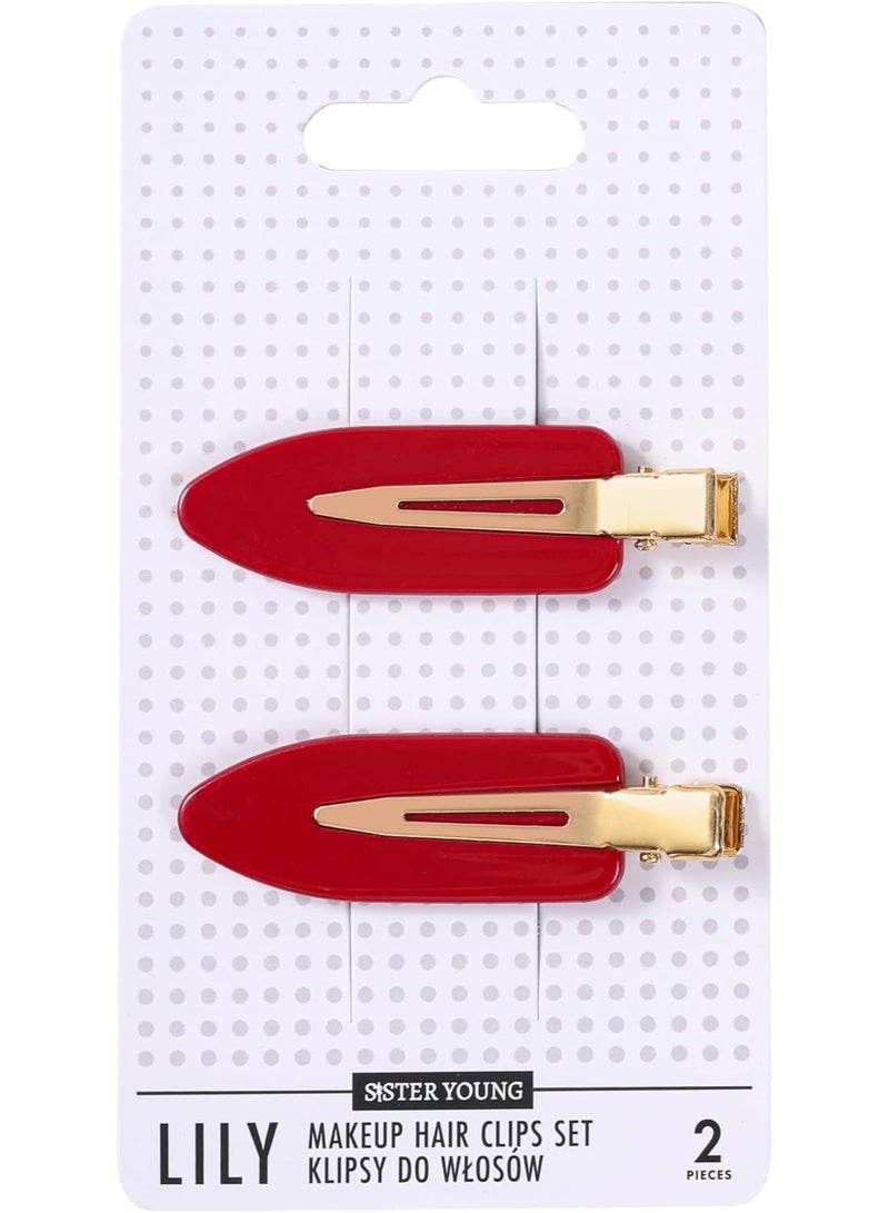 Sister Young LILY Hair Clips for Makeup & Hair Styling, Crimp-Free No Crease Hair Clips, 2 Pieces (Red) - Image 1