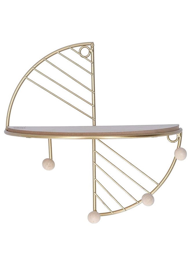 MARGOUN رف عائم مثبت على الحائط على شكل مروحة لتزيين الحائط ورفوف تخزين وحامل معدني ورف معدني مستصلح لغرفة المعيشة وغرفة النوم والحمام والمطبخ باللون الذهبي - Image 2