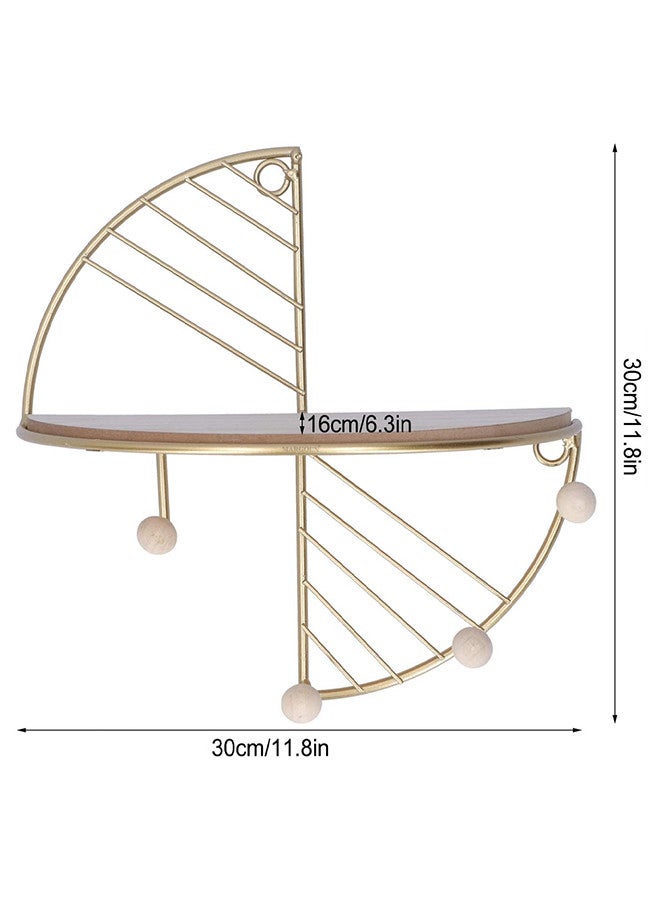 MARGOUN رف عائم مثبت على الحائط على شكل مروحة لتزيين الحائط ورفوف تخزين وحامل معدني ورف معدني مستصلح لغرفة المعيشة وغرفة النوم والحمام والمطبخ باللون الذهبي - Image 3