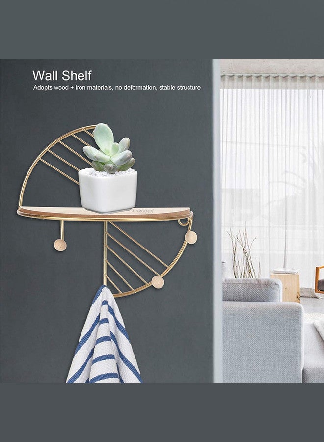 MARGOUN رف عائم مثبت على الحائط على شكل مروحة لتزيين الحائط ورفوف تخزين وحامل معدني ورف معدني مستصلح لغرفة المعيشة وغرفة النوم والحمام والمطبخ باللون الذهبي - Image 4
