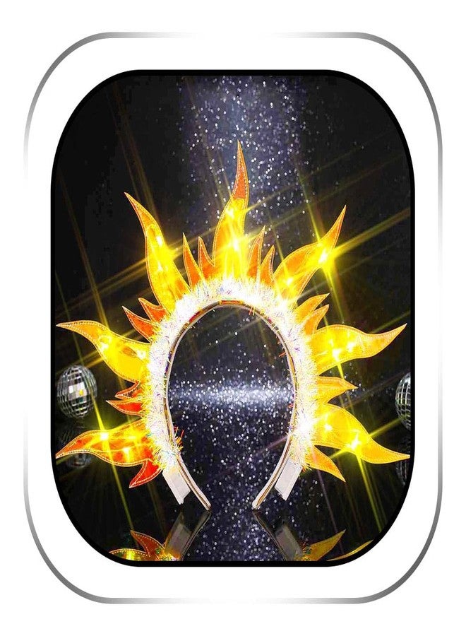 Zoestar Light Up Sun Headband, Led Flame Headband, Glowing Fire Headpiece,Glittering Halloween Hair Accessories for Women - Image 1