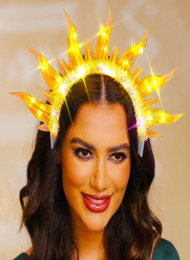 Zoestar Light Up Sun Headband, Led Flame Headband, Glowing Fire Headpiece,Glittering Halloween Hair Accessories for Women - Image 2