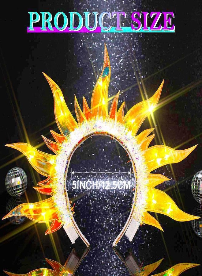 Zoestar Light Up Sun Headband, Led Flame Headband, Glowing Fire Headpiece,Glittering Halloween Hair Accessories for Women - Image 4