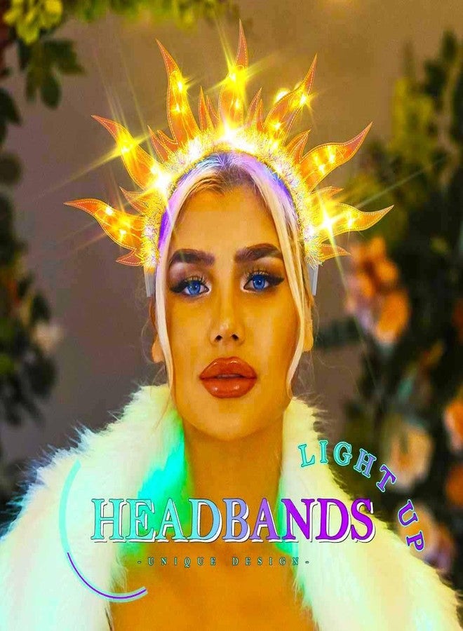 Zoestar Light Up Sun Headband, Led Flame Headband, Glowing Fire Headpiece,Glittering Halloween Hair Accessories for Women - Image 3