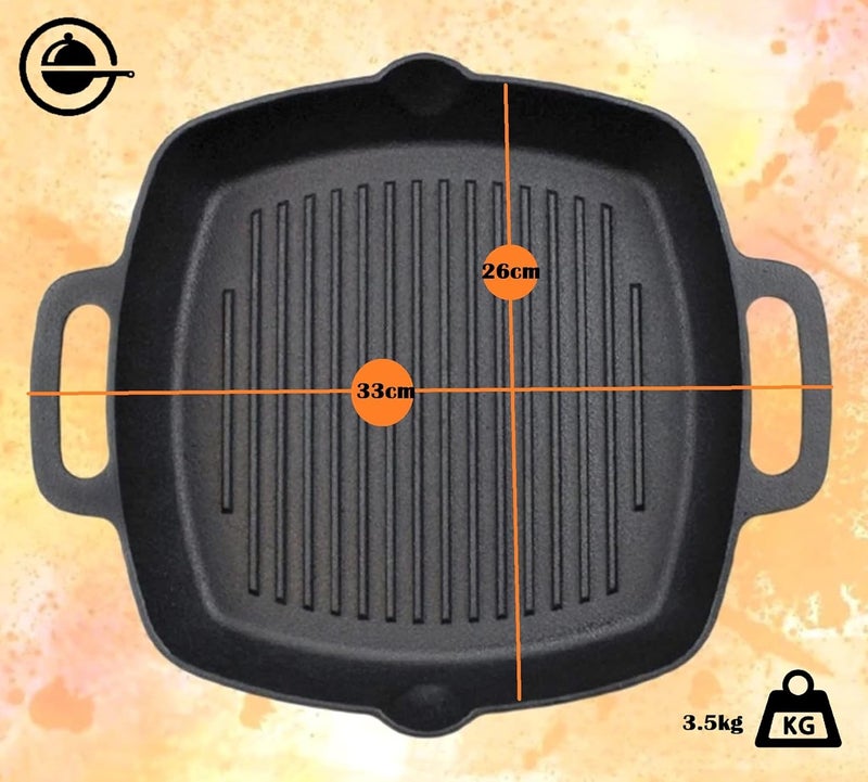CountryCook CountryCook PreSeasoned Cast Iron 26cms Kadai Grill Pan 30cms Deep Dish Combo with Glass Lid Induction Friendly NonToxic Enamel Free Cookware  - Image 2