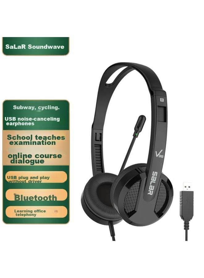 salar Shenglai V38 Laptop Headphones For English Listening, Speaking Practice, And Exam Preparation, Human-computer Dialogue, English Learning Headphones, Student Over-ear Headphones With Microphone, Usb Port, Black - Image 1