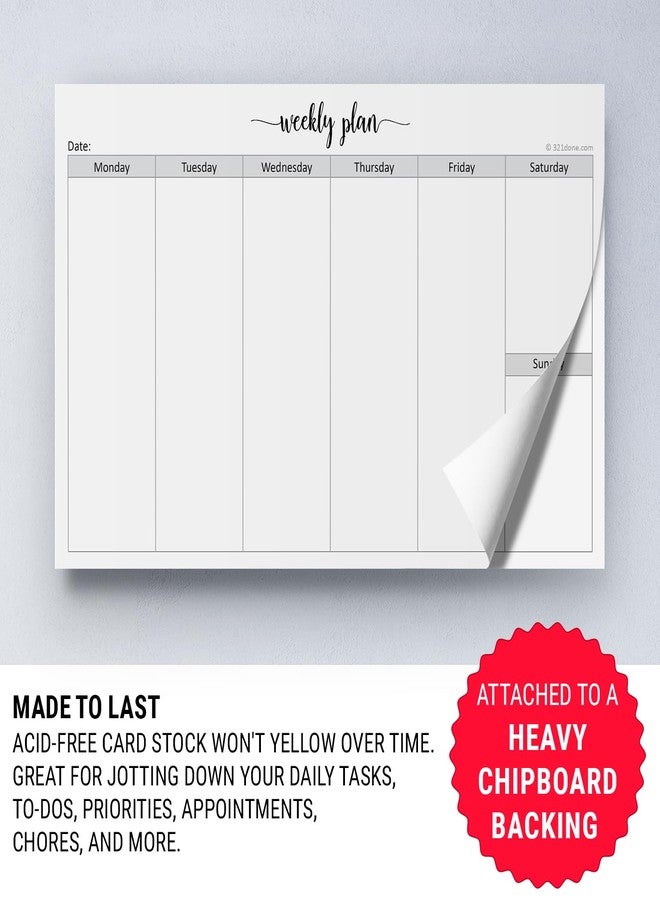 321Done Weekly Planning Notepad Landscape - 50 Sheets (8.5" x 5.5") - Horizontal Weekly Days of Week Paper Note Pad, Planner Organizing - Made in USA - Simple Script - Image 4