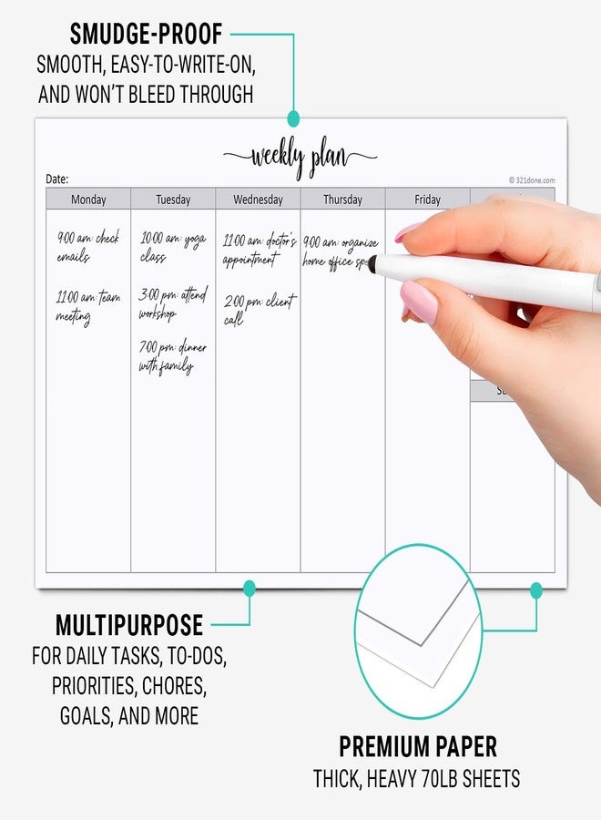 321Done Weekly Planning Notepad Landscape - 50 Sheets (8.5" x 5.5") - Horizontal Weekly Days of Week Paper Note Pad, Planner Organizing - Made in USA - Simple Script - Image 3