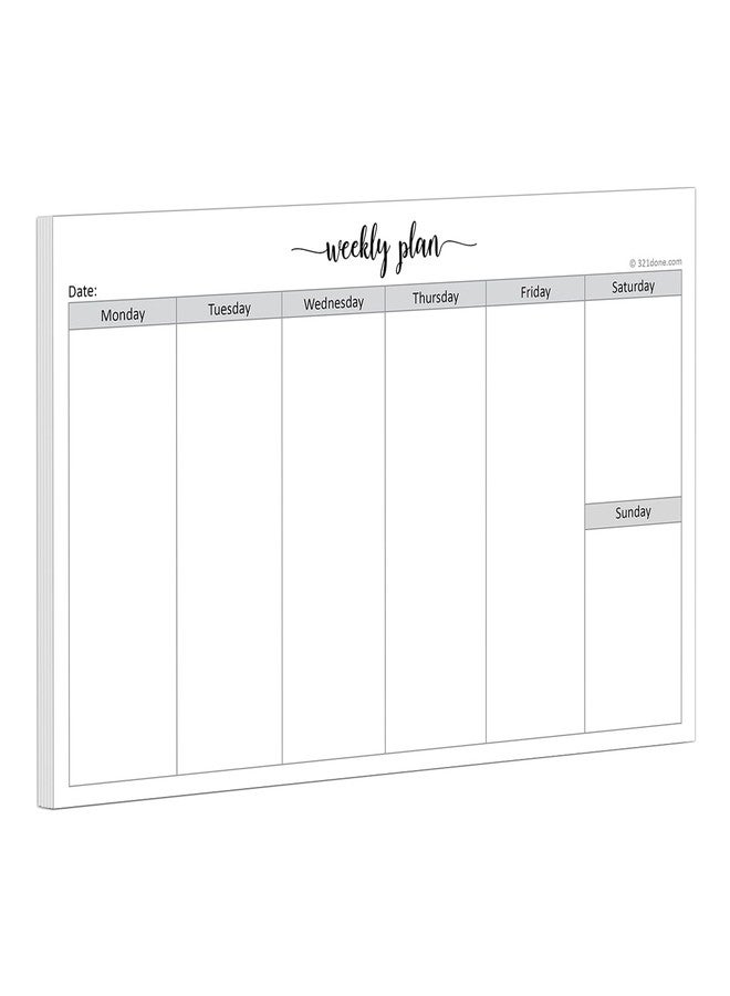 321Done Weekly Planning Notepad Landscape - 50 Sheets (8.5" x 5.5") - Horizontal Weekly Days of Week Paper Note Pad, Planner Organizing - Made in USA - Simple Script - Image 1