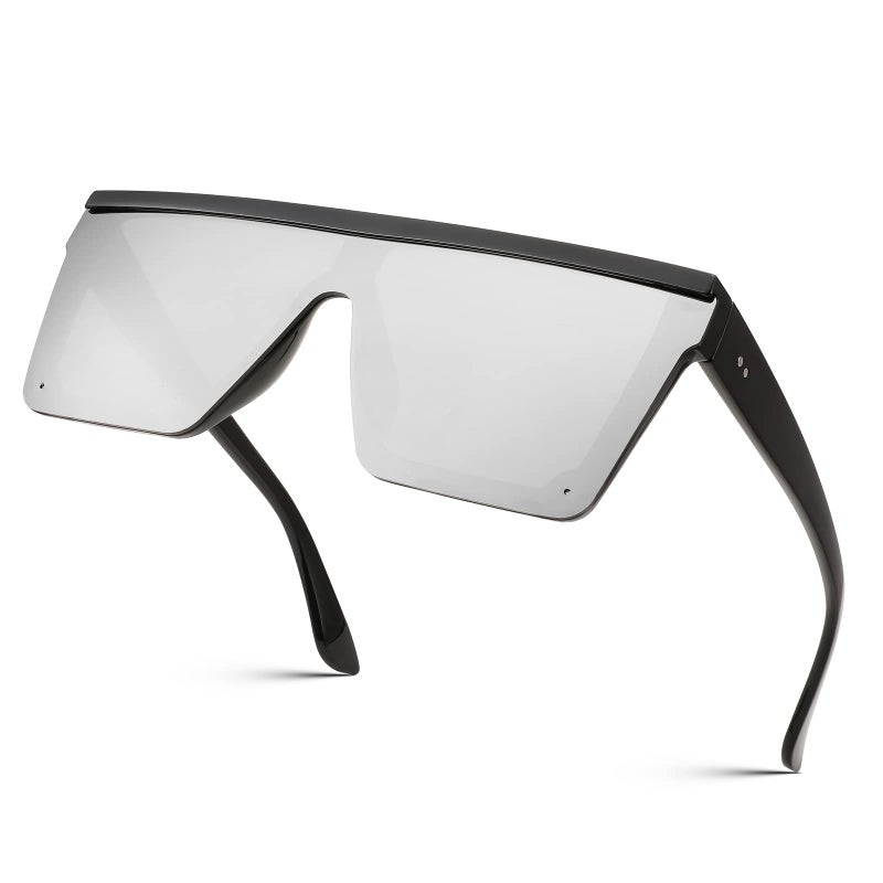 FEISEDY FEISEDY Oversized Sunglasses Mens Womens Flat Top Square Trendy Visor Shades UV400 B2470  - Image 1