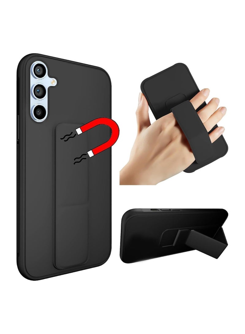 Denx Samsung Galaxy A26 Back Stand Case Magnetic Car Holder Soft Silicone Horizontal & Vertical Kickstand Cover Wrist Strap Full protection Case for Samsung Galaxy A26 (Black) - Image 1