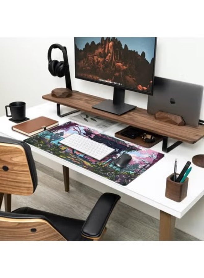 وسادة ماوس كبيرة للألعاب باللون الوردي الياباني على شكل أنمي، مناسبة لمكتب الكمبيوتر واللاب توب وديكور المكتب للنساء، وسادة ماوس ولوحة مفاتيح أنمي بحواف مخيطة ومضادة للانزلاق من المطاط، وسادة مكتب (70×30 سم) - Image 2