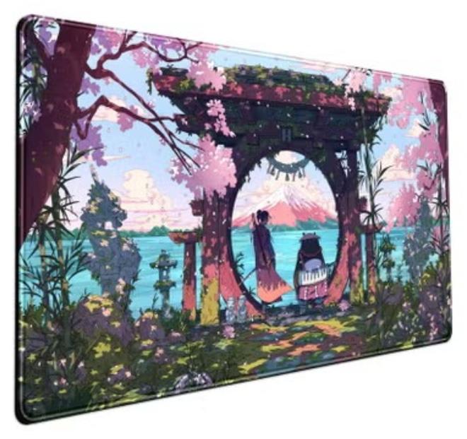 وسادة ماوس كبيرة للألعاب باللون الوردي الياباني على شكل أنمي، مناسبة لمكتب الكمبيوتر واللاب توب وديكور المكتب للنساء، وسادة ماوس ولوحة مفاتيح أنمي بحواف مخيطة ومضادة للانزلاق من المطاط، وسادة مكتب (70×30 سم) - Image 1