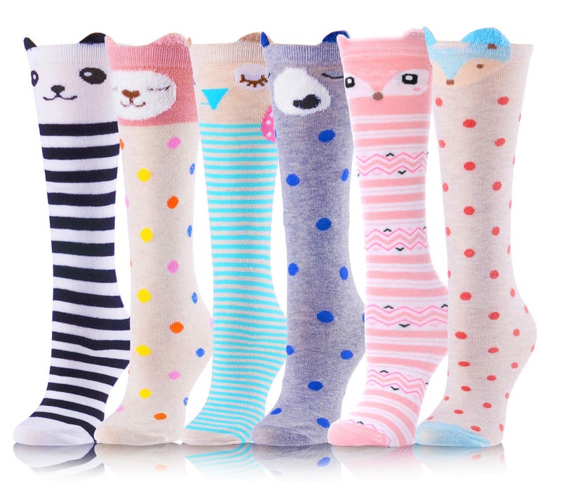 ANTSANG Kids Girls Knee High Socks Long Boot Crazy Silly Fun Gift Cute Tall Animal Socks for Child 6 Pairs Stocking Stuffers Gifts for 10 Year Old Girls Birthday Gifts Ideas(Fun Animal) - Image 1