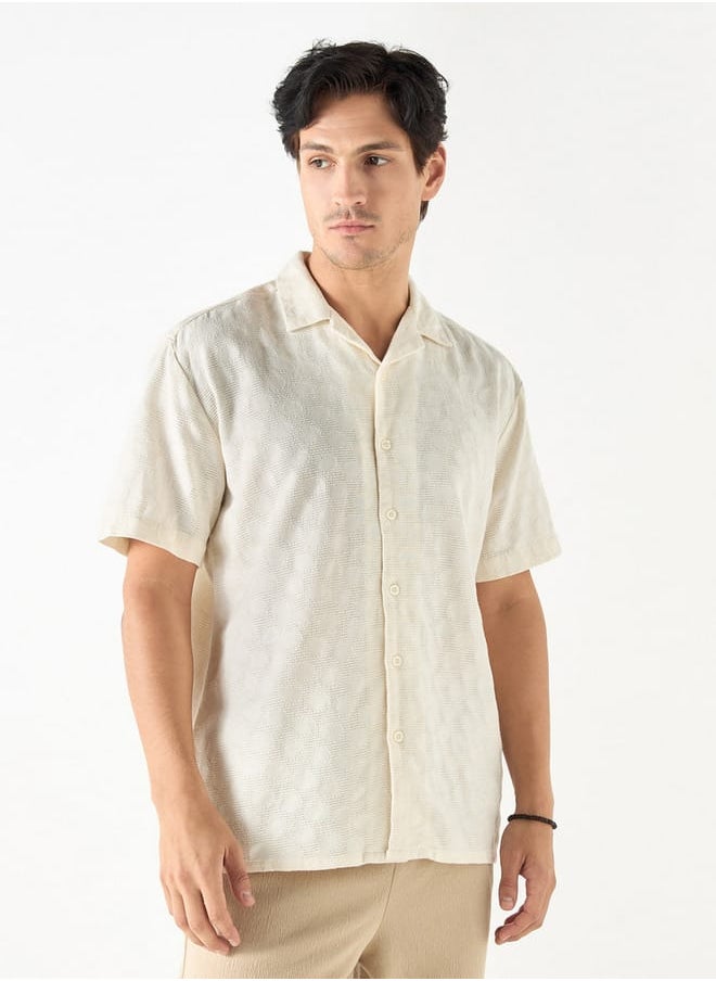 Iconic Iconic Regular Fit Textured Shirt with Camp Collar and Short Sleeves  - Image 1