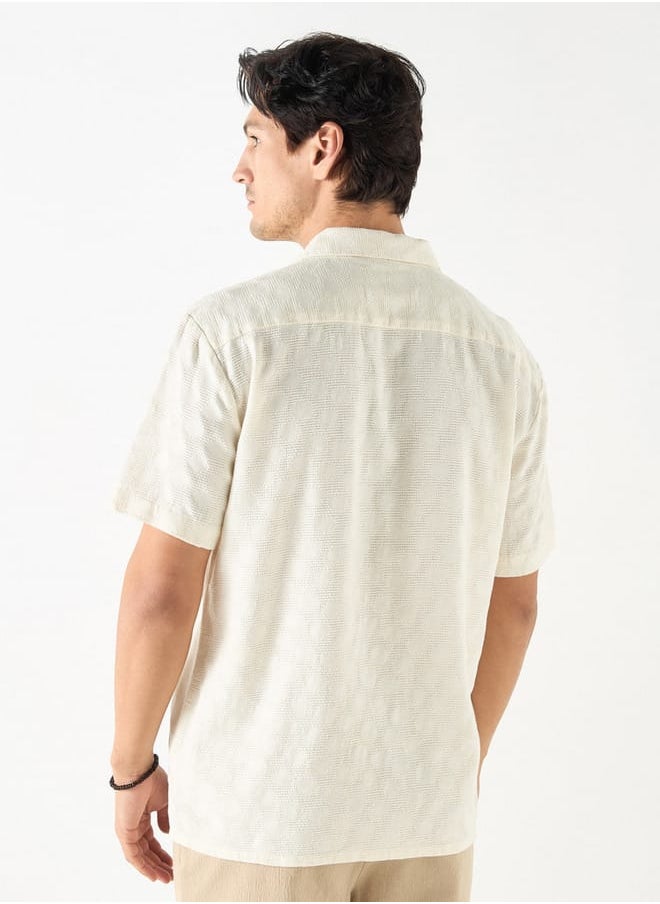 Iconic Iconic Regular Fit Textured Shirt with Camp Collar and Short Sleeves  - Image 3