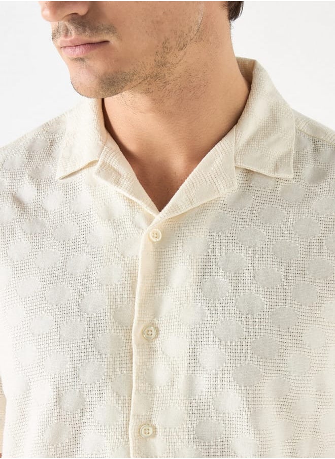 Iconic Iconic Regular Fit Textured Shirt with Camp Collar and Short Sleeves  - Image 4