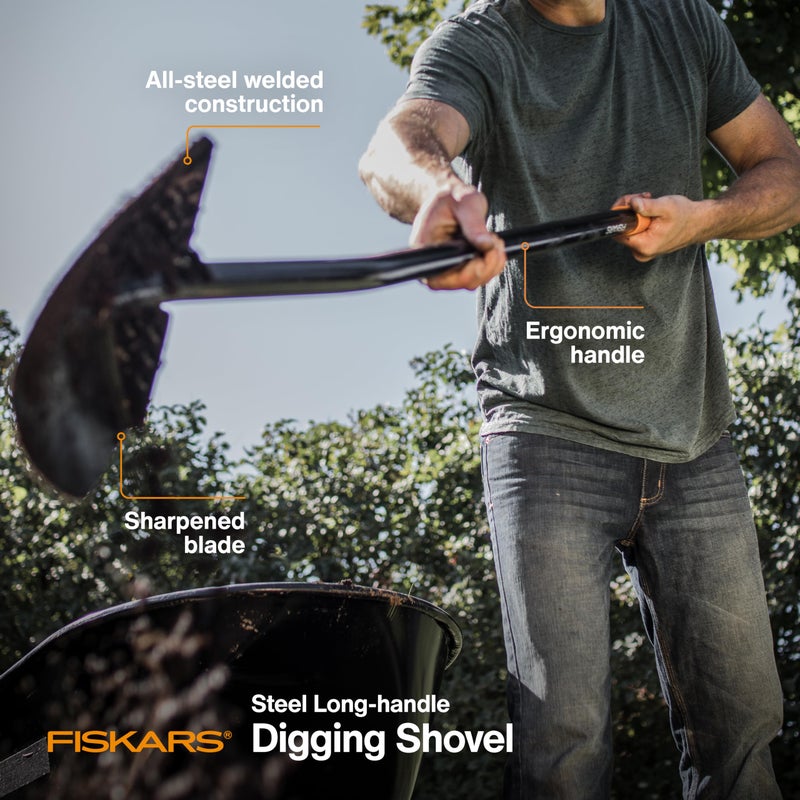 Fiskars Garden Shovel for Digging, Heavy Duty Steel Gardening Tool with Straight Handle - Image 3