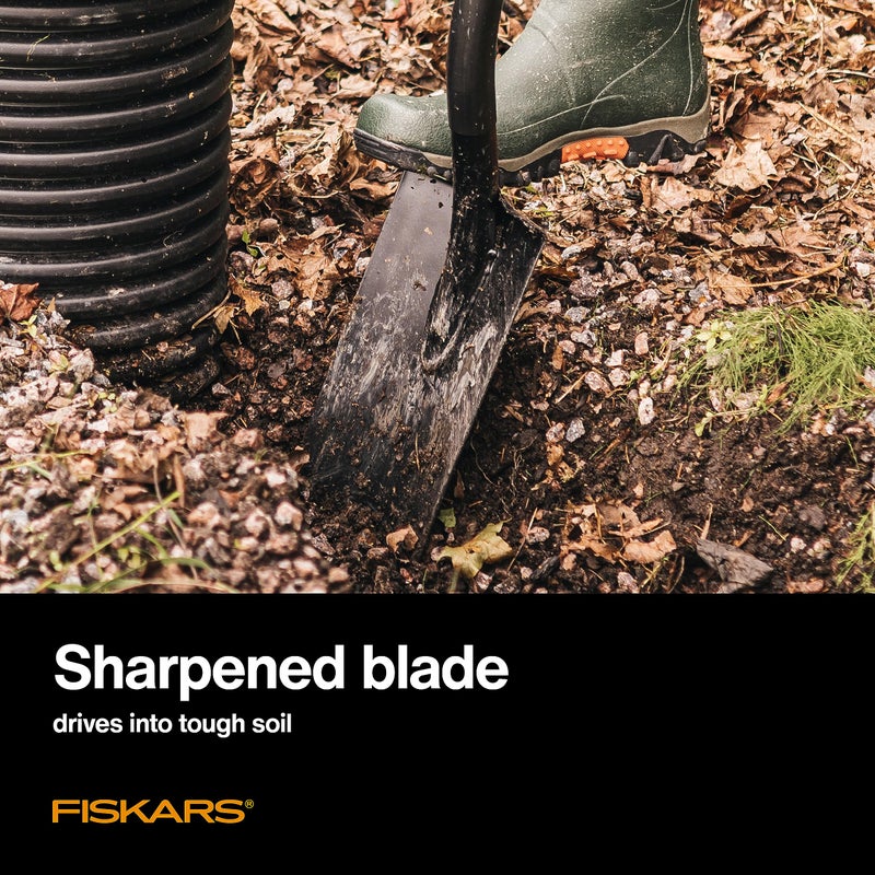 Fiskars Garden Shovel for Digging, Heavy Duty Steel Gardening Tool with Straight Handle - Image 2