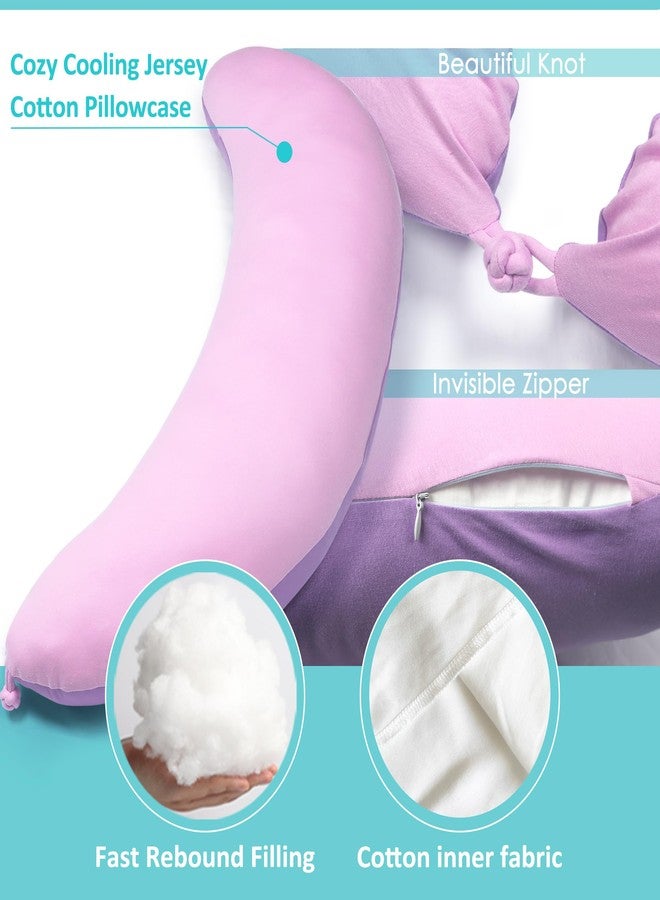 BYRIVER 39" Pink Purple Cute Body Pillow for Women Girl Side Sleepers, C Shaped Pregnancy Pillow, Anxiety Relief Hugging Pillow for Adults, 100% Cotton Pillow Cover, Gifts for New Mom (ZI-L) - Image 2