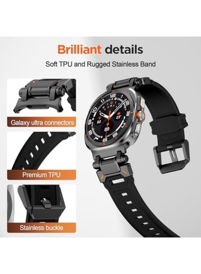 Compatible with samsung galaxy watch ultra 47mm Band for Men,Rugged TPU Silicone Sport Strap with Stainless Steel Connector for galaxy ultra 47mm bands - Image 2