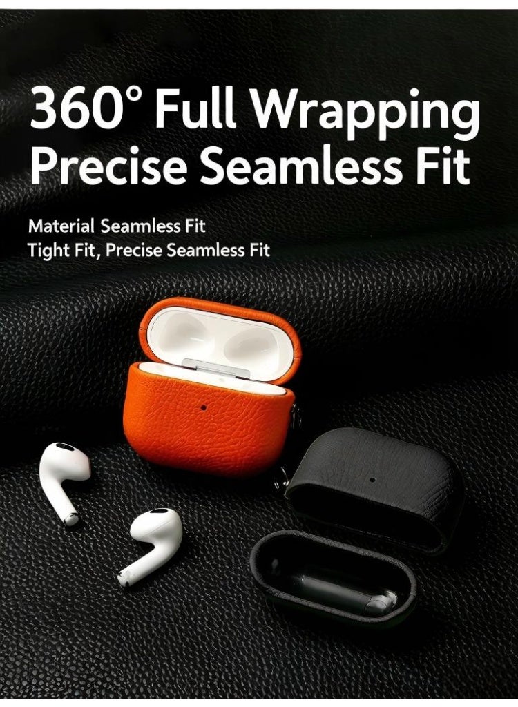 Samu Premium Genuine Leather Full-Cover Case for AirPods 4, 360° Protection Shockproof Earbuds Cover with Keychain, Wireless Charging Compatible ﻿ - Image 5
