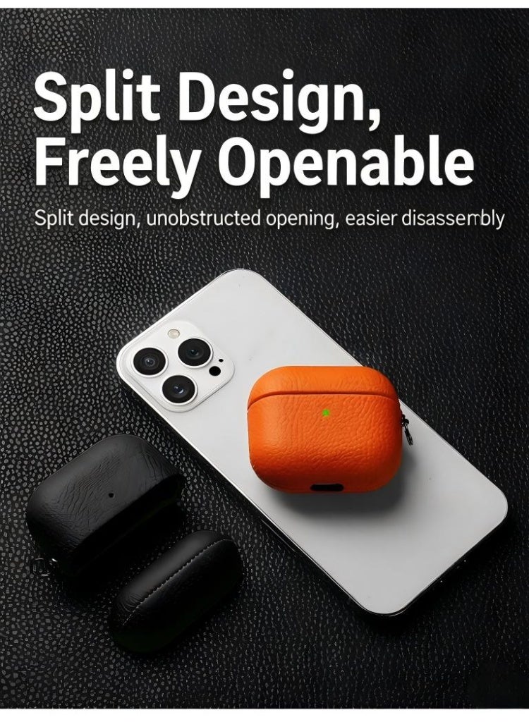 Samu Premium Genuine Leather Full-Cover Case for AirPods 4, 360° Protection Shockproof Earbuds Cover with Keychain, Wireless Charging Compatible ﻿ - Image 2