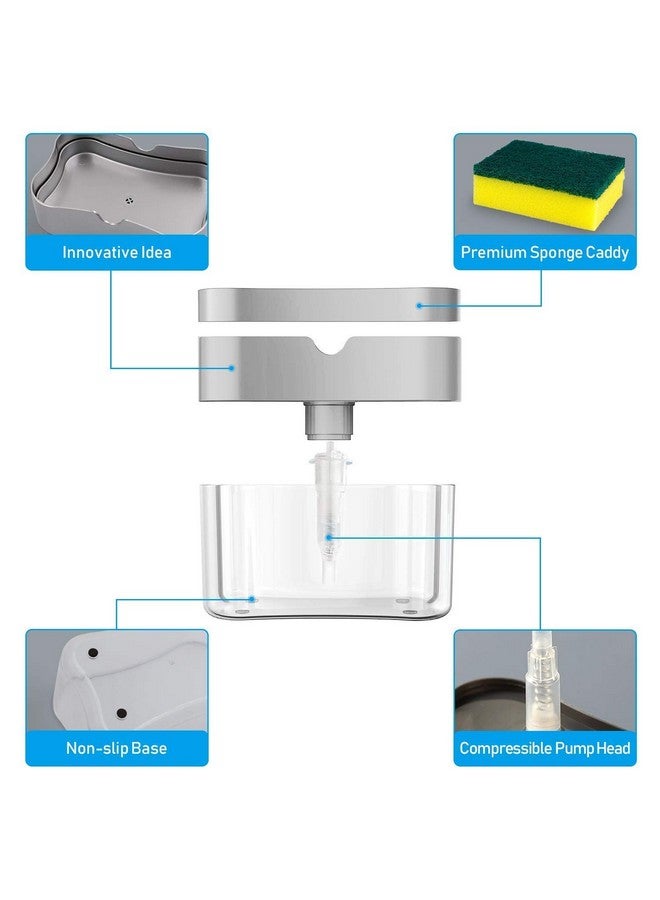 Spellwish Sink Dishwasher Liquid Soap Dispenser Pump with Sponge Holder Caddy for Home and Kitchen, Plastic - Image 5