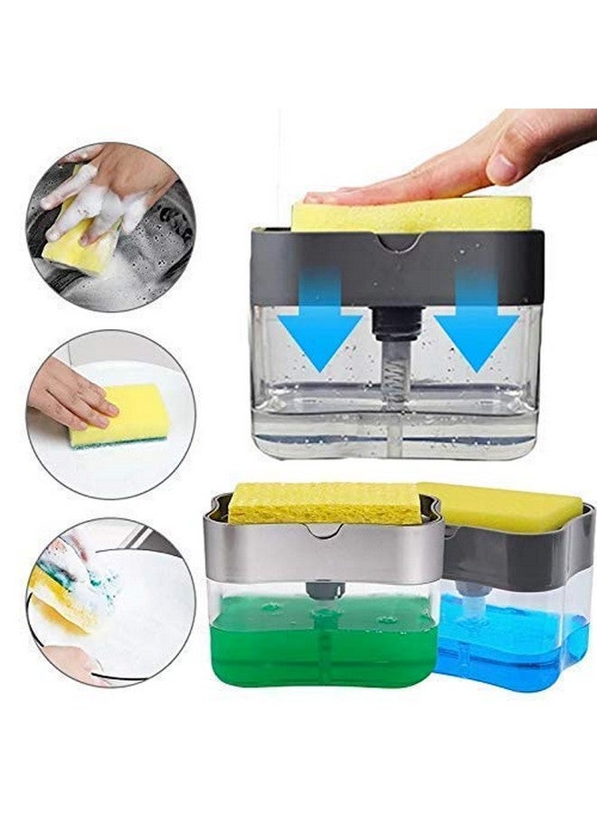 Spellwish Sink Dishwasher Liquid Soap Dispenser Pump with Sponge Holder Caddy for Home and Kitchen, Plastic - Image 2