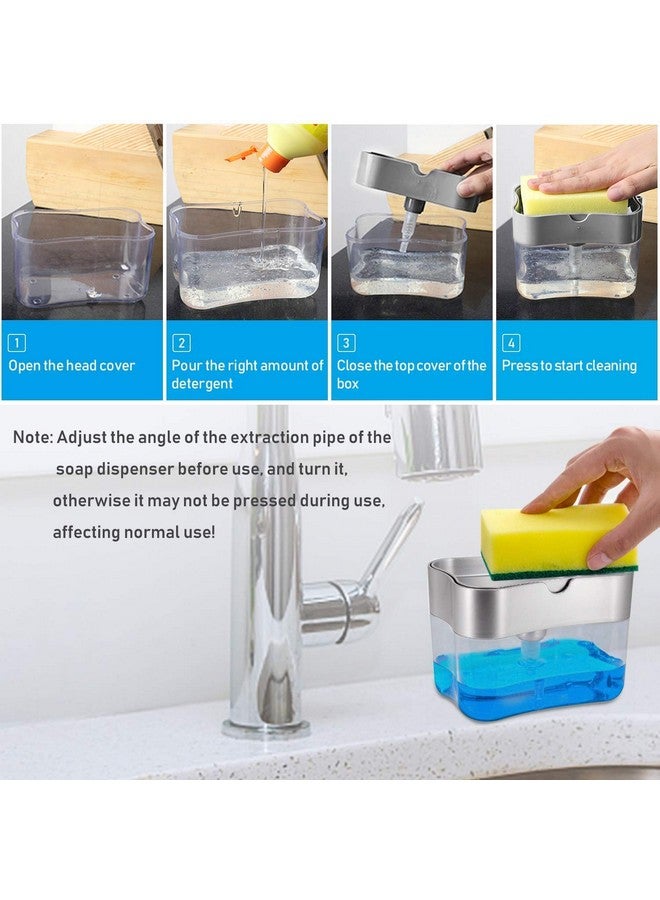 Spellwish Sink Dishwasher Liquid Soap Dispenser Pump with Sponge Holder Caddy for Home and Kitchen, Plastic - Image 3