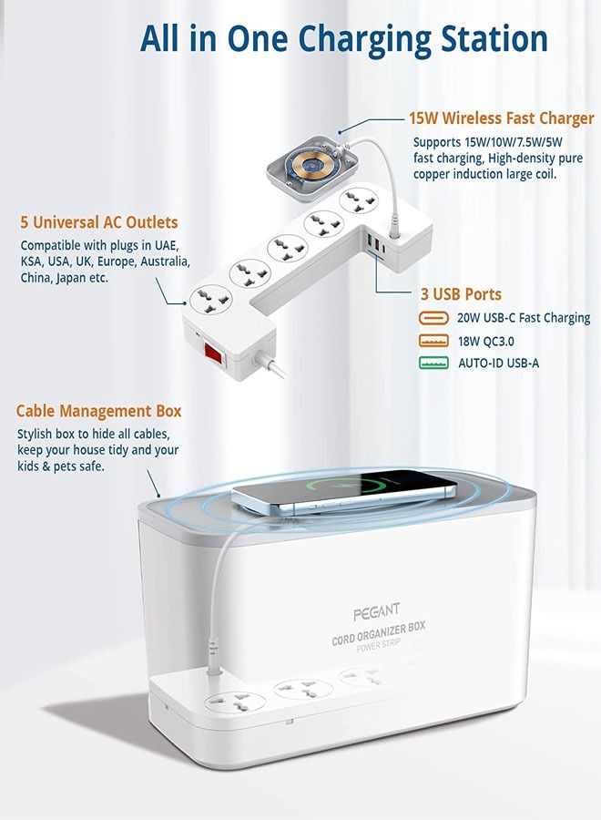 general SCW5354 Organizing Box Power Strip 15W Wireless Charger with 20W PD+QC output - Image 5