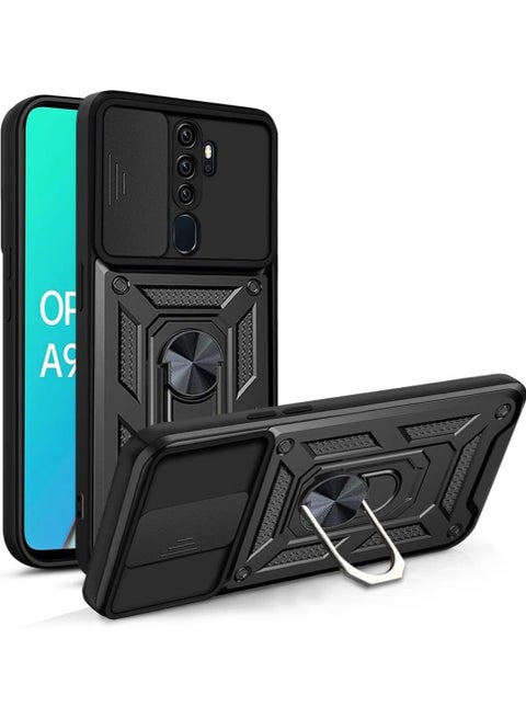 جراب حمايه ويندو مقاوم للصدمات وحمايه للكاميرا مزود بدبله معدنيه متوافق مع   Oppo A9 2020 / A5 2020  (اسود)