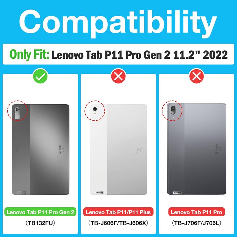 Procases For Lenovo Tab P11 Pro 11.2" Gen 2 2022 Tb-132Fu/Tb-138Fc Case, Rugged Heavy Duty Shockproof Cover With Hand Strap Shoulder Strap For 11.2 Inch Lenovo Tab P11 Pro 2Nd Generation -Black - Image 2