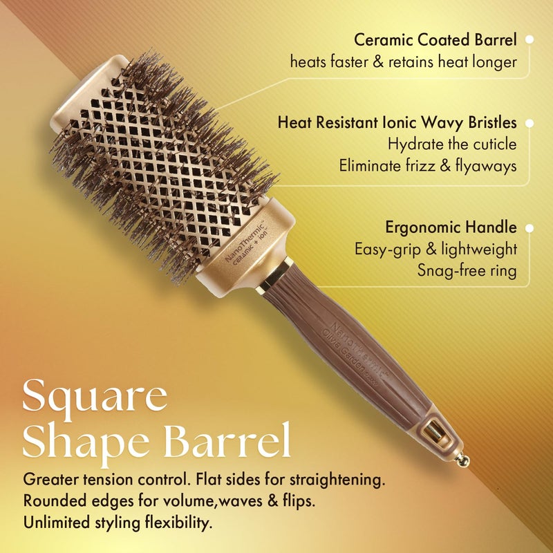 Olivia Garden NanoThermic Ceramic + Ion Square Shaper Thermal Hair Brush - Not Electrical - Professional Blowout Brush for Normal to Thick Hair - 2"-Diameter Barrel - NT-S50 - Image 2