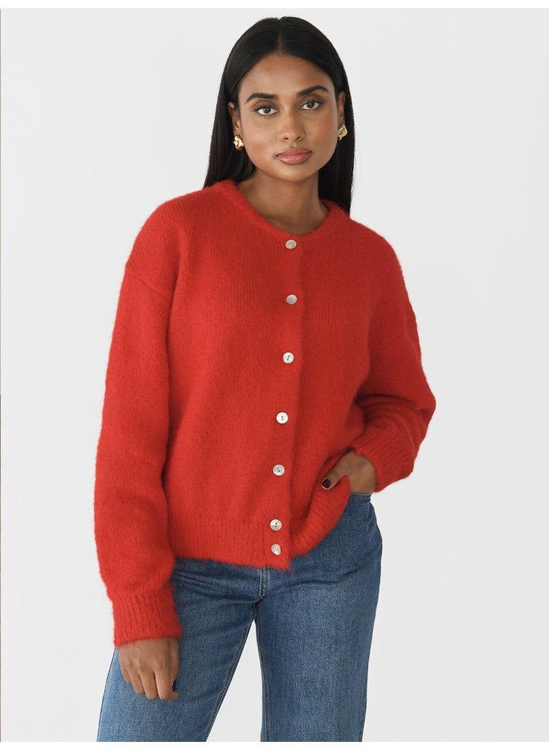 NIBEMINENT Casual Trendy Knitted Women Cardigan Long Sleeve O Neck Outerwear  Fall Winter  Single Breasted Solid Sweater - Image 1