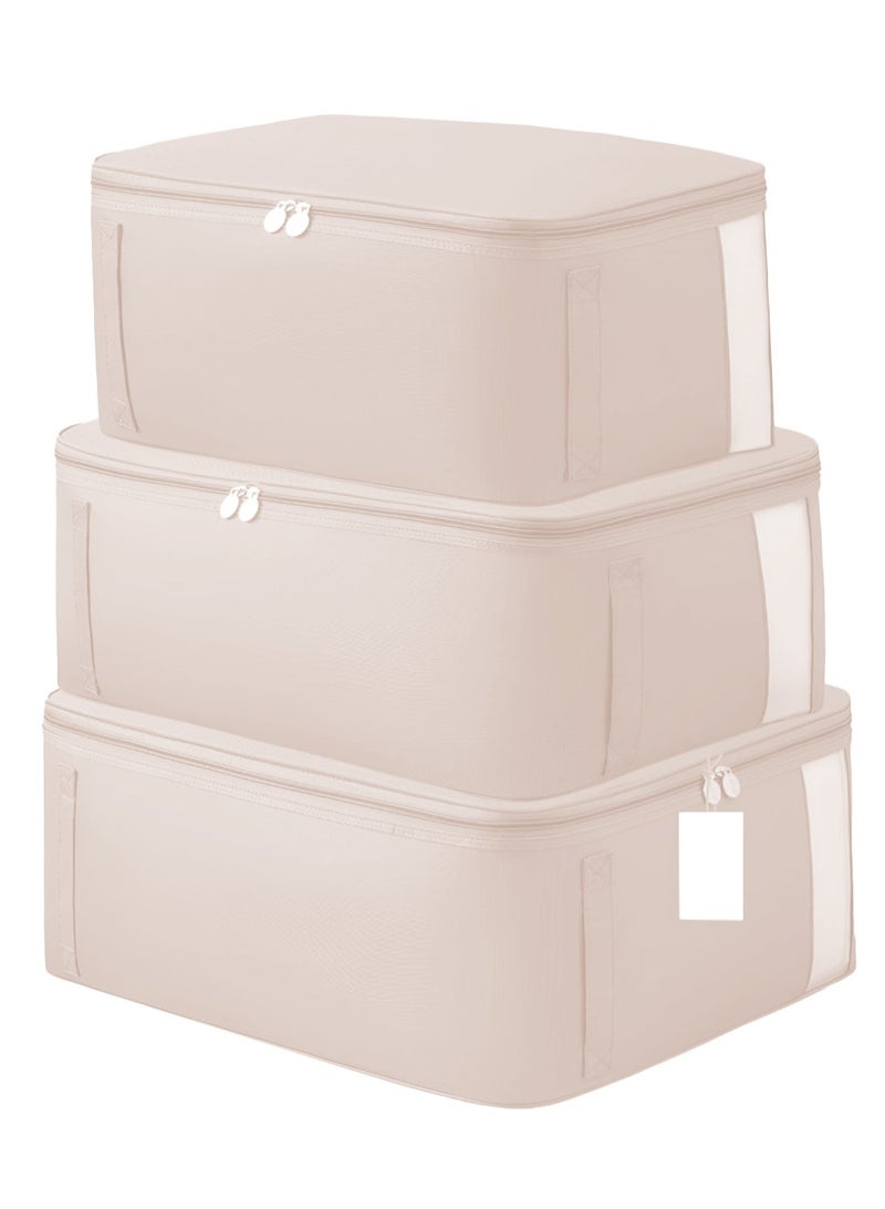 شو وو 3 عبوات من حقائب تخزين الملابس، منظم ملابس من قماش أكسفورد، حاويات تخزين البطانية تحت السرير، صندوق تخزين غير منسوج قابل للطي، تخزين الملابس بسحاب قوي، نافذة شفافة - Image 1