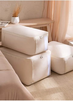 XiuWoo 3 Pack Clothing Storage Bag, Oxford Fabric Clothes Organizer, Underbed Blanket Storage Containers, Non-Woven Collapsible Storage Bin, Clothes Storage with Sturdy Zipper, Clear Window  - Image 2