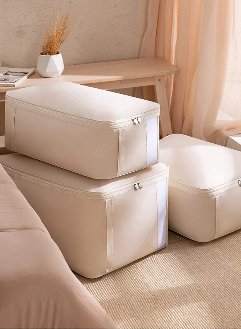 شو وو 3 عبوات من حقائب تخزين الملابس، منظم ملابس من قماش أكسفورد، حاويات تخزين البطانية تحت السرير، صندوق تخزين غير منسوج قابل للطي، تخزين الملابس بسحاب قوي، نافذة شفافة - Image 2