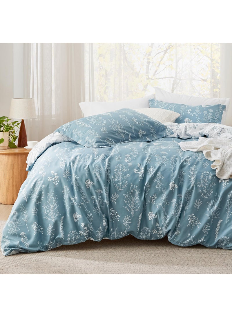 Bedsure Bedsure California King Comforter Set - Mineral Blue Comforter  Cute Floral Cali King Bedding Set  Gifts for Woman  3 Pieces  1 Soft Reversible Botanical Flowers Comforter and 2 Pillow Shams  - Image 1