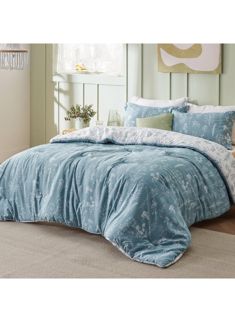 Bedsure Bedsure California King Comforter Set - Mineral Blue Comforter  Cute Floral Cali King Bedding Set  Gifts for Woman  3 Pieces  1 Soft Reversible Botanical Flowers Comforter and 2 Pillow Shams  - Image 2
