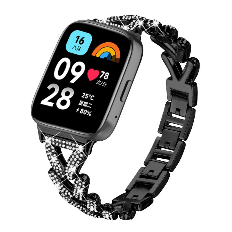 إيروريكس لساعة Redmi Watch 3 Active / Watch 3 Lite 20 مم سوار ساعة معدني صغير ملتوي من الألماس (أسود) - Image 1