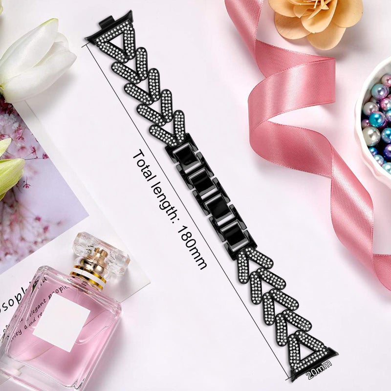 إيروريكس لساعة Redmi Watch 3 Active / Watch 3 Lite 20 مم سوار ساعة معدني صغير ملتوي من الألماس (أسود) - Image 4