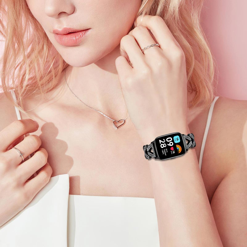 إيروريكس لساعة Redmi Watch 3 Active / Watch 3 Lite 20 مم سوار ساعة معدني صغير ملتوي من الألماس (أسود) - Image 5