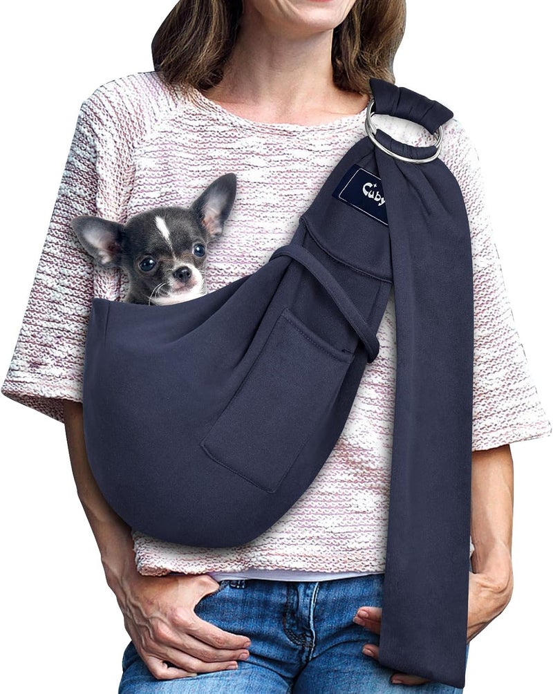 CUBY Dog and Cat Sling Carrier - Hands Free Reversible Pet Papoose Bag - Soft Pouch and Tote Design - Suitable for Puppy, Small Dogs Cats Outdoor (Blue, Adjust Strap 1.0) - Image 1