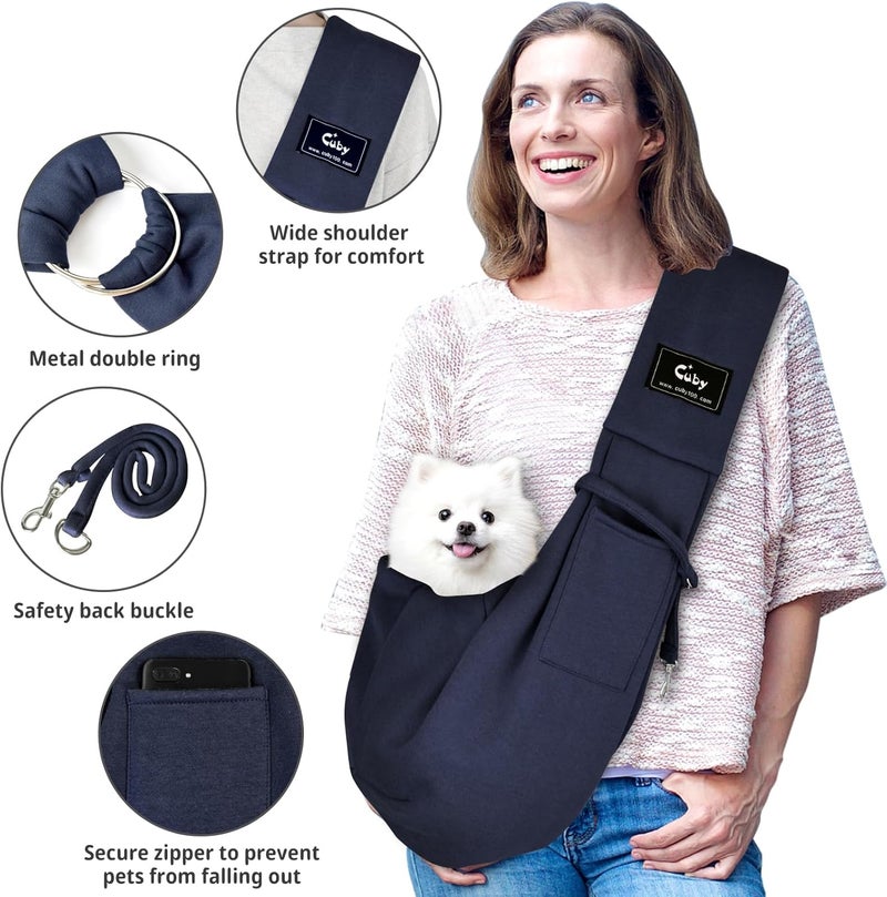 CUBY Dog and Cat Sling Carrier - Hands Free Reversible Pet Papoose Bag - Soft Pouch and Tote Design - Suitable for Puppy, Small Dogs Cats Outdoor (Blue, Adjust Strap 1.0) - Image 3