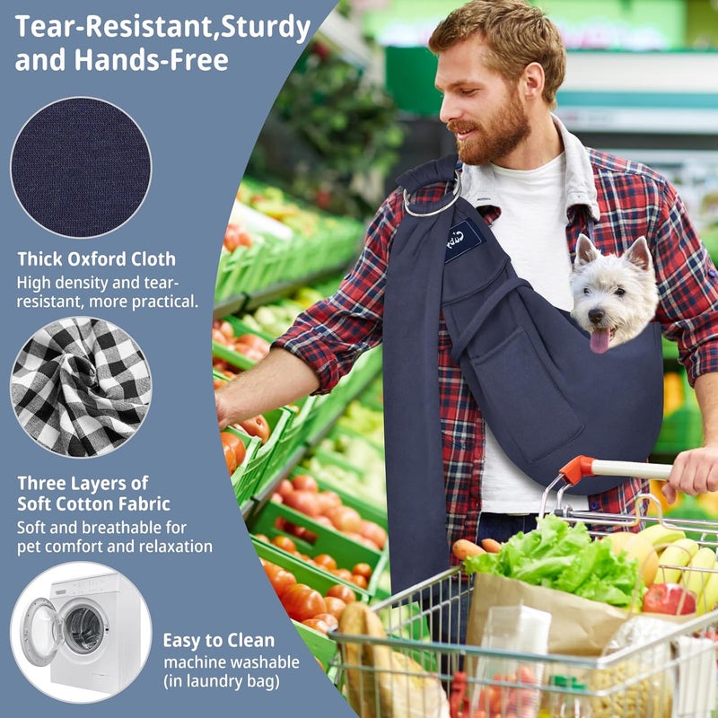 CUBY Dog and Cat Sling Carrier - Hands Free Reversible Pet Papoose Bag - Soft Pouch and Tote Design - Suitable for Puppy, Small Dogs Cats Outdoor (Blue, Adjust Strap 1.0) - Image 2