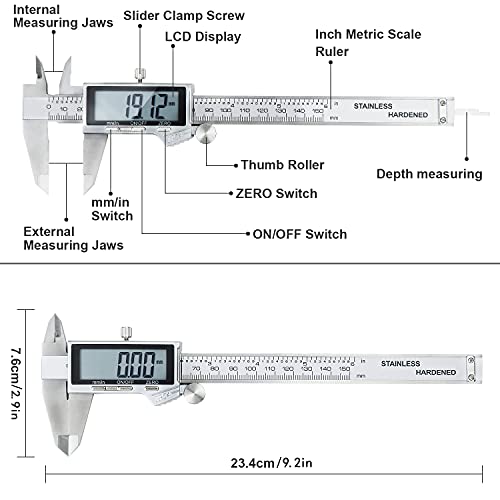Louisware Digital Caliper, IP54 Waterproof Stainless Steel Caliper Measuring Tool, Vernier Caliper with Huge LCD Screen, Auto - Off Feature, Inch and Millimeter Conversion (6 Inch /150 mm) - Image 4
