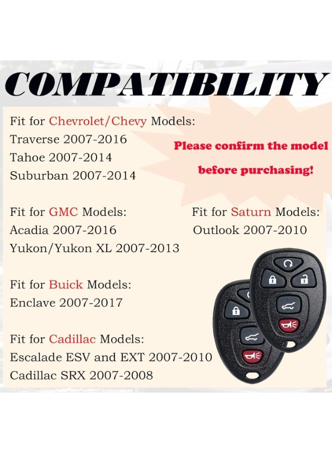 Pack of 2 Car Keyless Entry Remote Control Key Fob for Chevy Traverse 2007-2016 Tahoe Suburban GMC Acadia Yukon XL Buick Enclave Cadillac Escalade Saturn Outlook OUC60270 OUC60221 15913415 - Image 2
